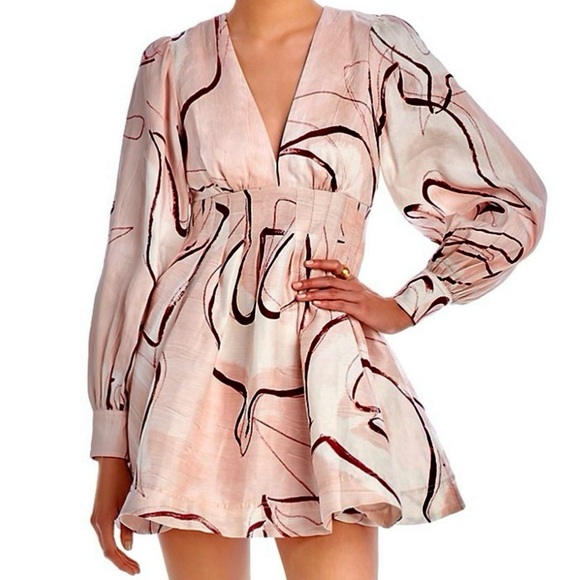 🌺🎉HP🎉🌺 NWT Aje Amelia Plunge Mini Dress Whimsical Dove - Picture 2 of 16